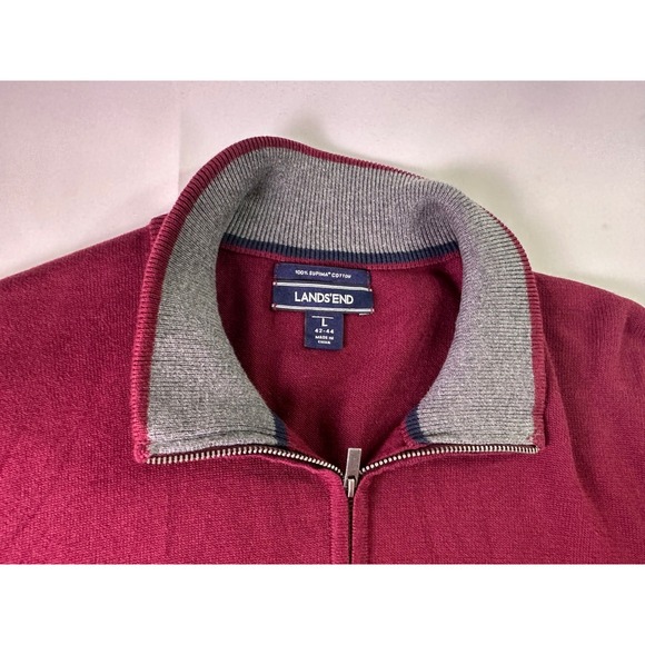 Lands End Mens Burgundy 100% Supima Cotton Quarter Zip Pullover Sweater Large - Picture 8 of 9